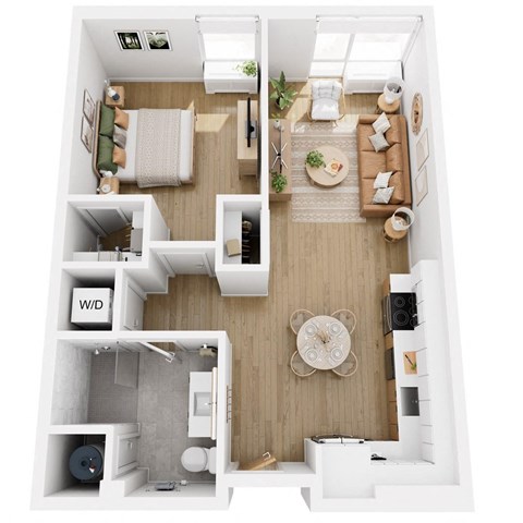 Floor plan for 1 bed, 1 bath, 725 sqft